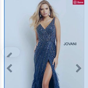 JOVANI Evening Gown, #04700, Navy Beaded. Size 2-Mint Condition!